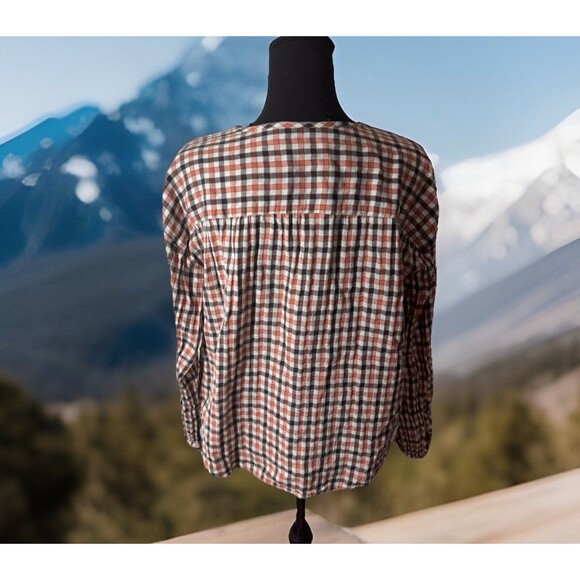 Chic Madewell Meadow Shirt check S red plaid long sleeve 100%‎ cotton - Picture 5 of 6